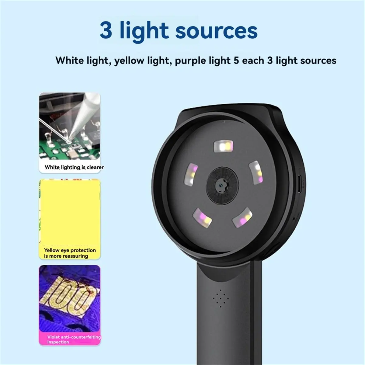 Digital Microscope Handheld 2.8 Inch IPS Screen Portable Digital Magnifying Glass 2MP Built-in 15LED Lights