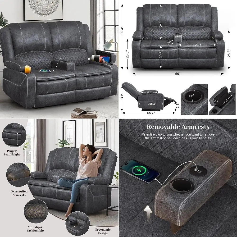 

Loveseat Sofa for Living Room, Removable Cover, Spring Cushions, Solid Wood Frame, Wide Armrest, Corduroy Fabric Recliner Couch
