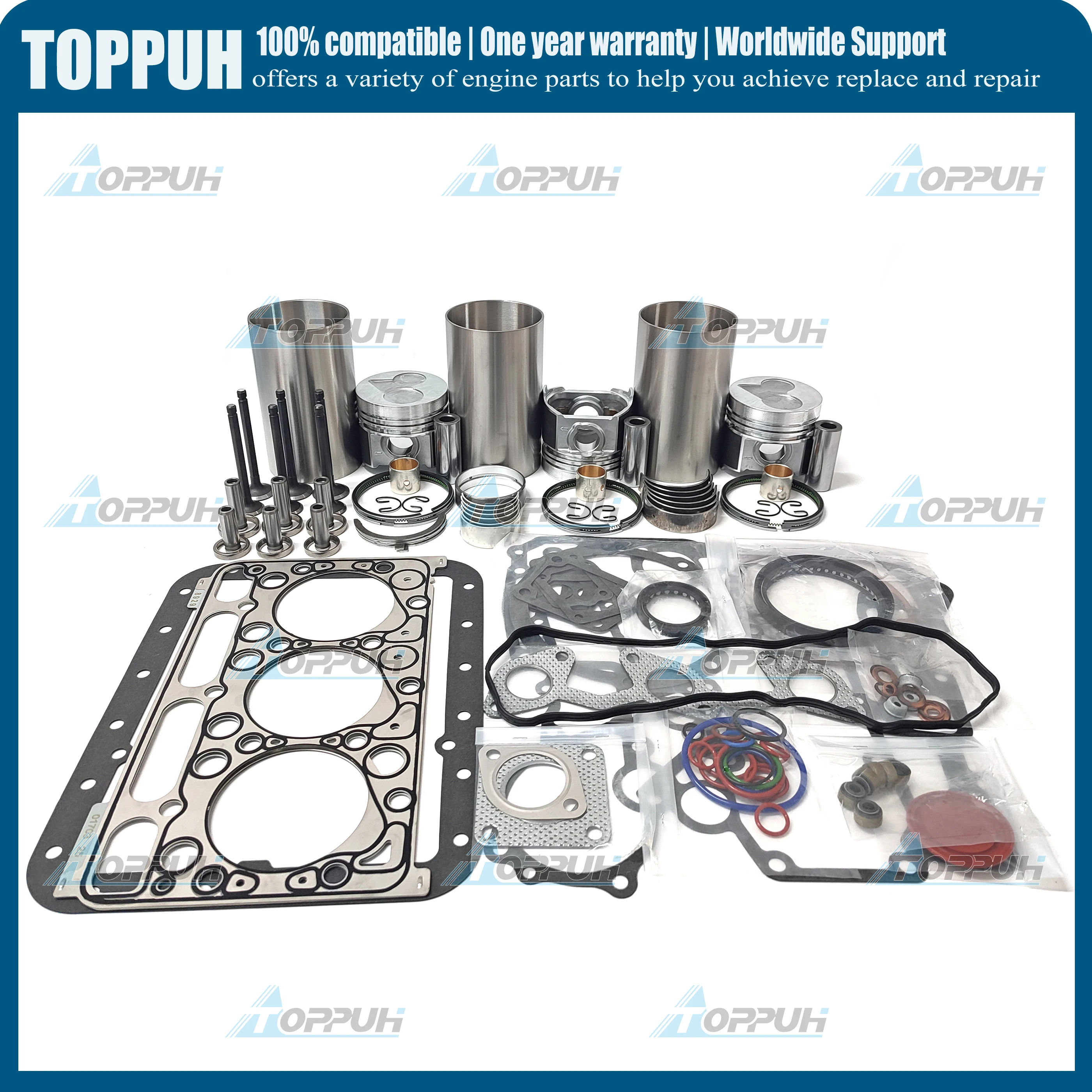 Engine Rebuild Kit For Motor Kubota D1703 D1703E Piston Liner Ring Main&Con Rod Bearing Gasket Kit L3240DT L3300DT Bob cat 325C