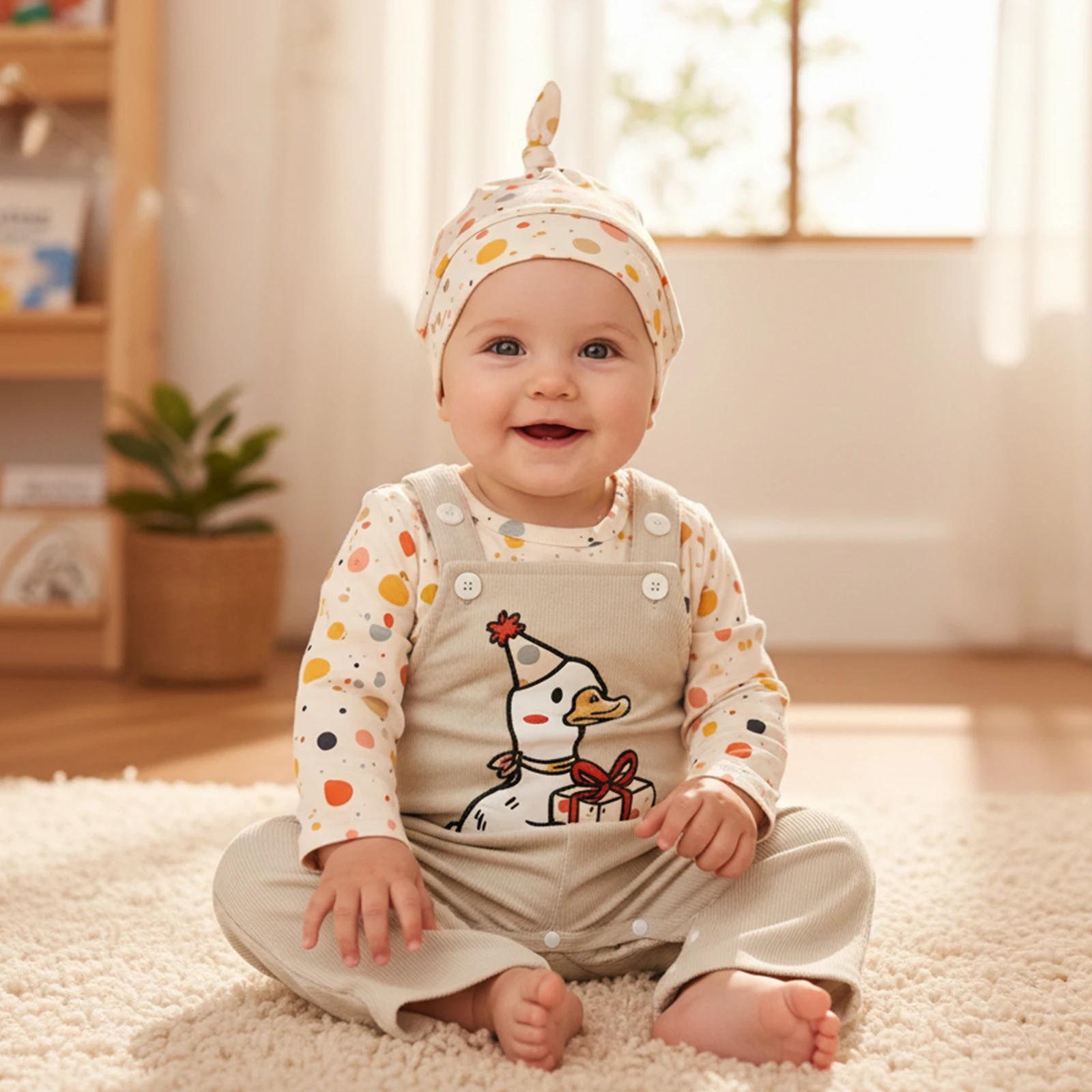 

Одежда для малышей, осенние наряды для мальчиков и девочек, комбинезон с длинными рукавами и принтом в горошек, комбинезон с вышивкой гуся, комплект из 3 предметов