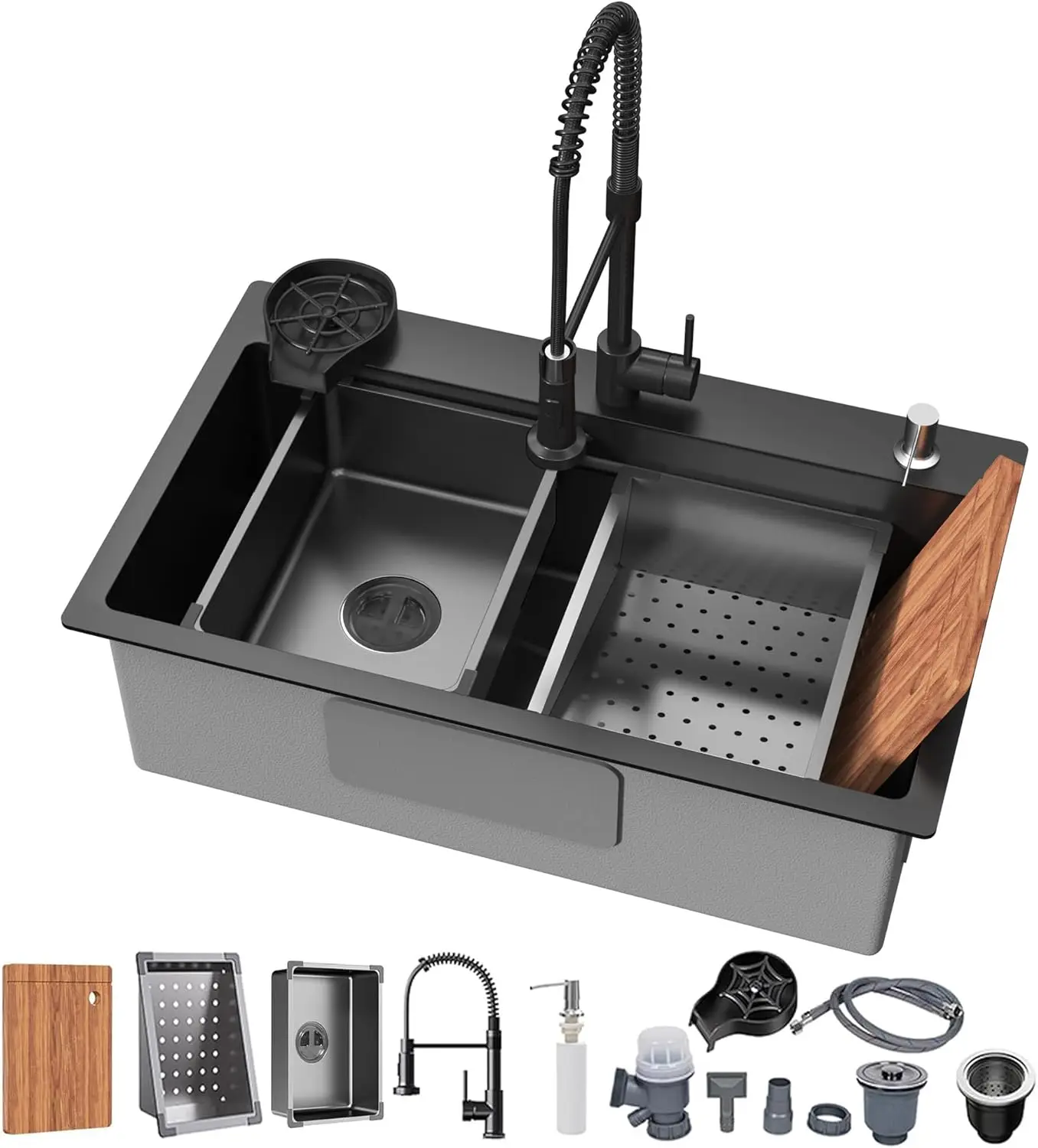 

Kitchen Use, T-304 Stainless Steel Drop In Kitchen Sink, Silver, 25 x 22 x 10 Inch 16 Gauge Single Bowl with Accessories