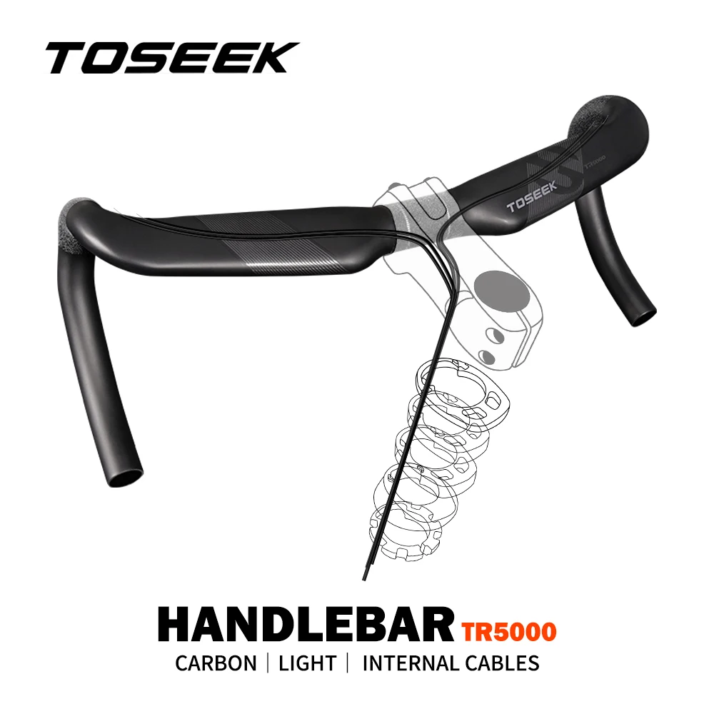 TOSEEK TR5000 Carbon Fiber Ultra Light Bicycle Road Handlebars 360/380/400/420/440 Matte Internal Cables Road Bicycle Handle Bar