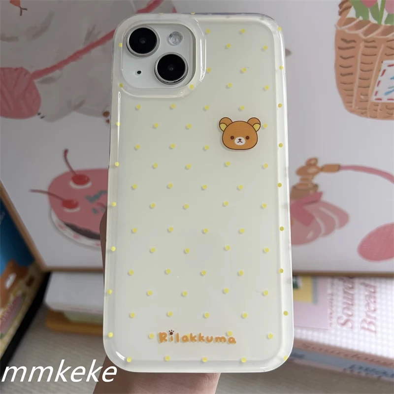 جميل اليابان البولكا نقطة الكرتون Rilakkuma زوجين جراب هاتف آيفون 16 برو 15 14 13 12 11 بروماكس زائد الراقية بسيط Y2k غطاء