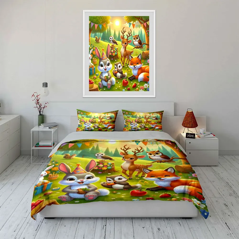 Cute Animal Party Set – Picnic Decor Multiple sizes kid's and adults' bedroom Exquisite 3PC bedding set, gift