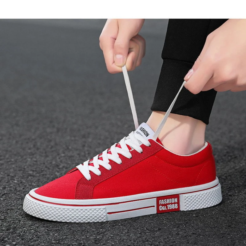 Hot Sale Fashion Red Canvas Shoes Men Classic Low-top Men\'s Canvas Sneakers Harajuku Hip Hop Skateboard Shoes Men Casual Sneaker