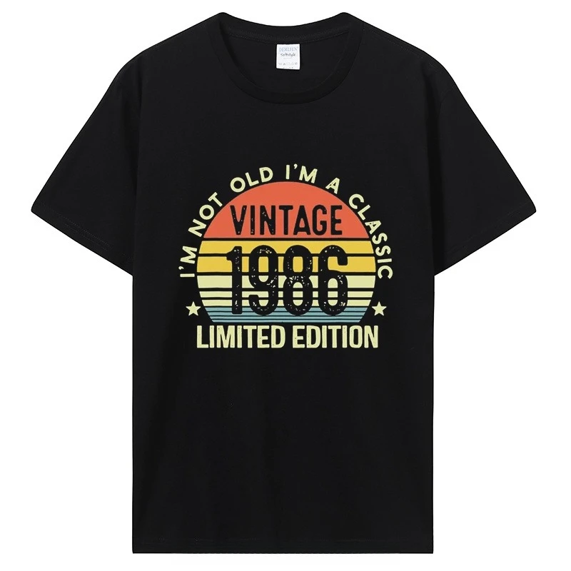 Birthday T Shirts for Men Women 1986 Old T Shirt Cotton Short Sleeve Graphic Tshirt Casual Clothing Oversized Tee Streetwear