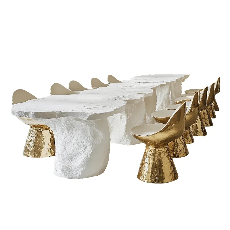 Modern art dining table, dining chair villa, dining room furniture is high, solid structure and strong load-bearing