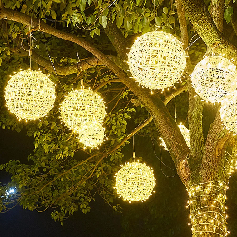 Christmas LED Rattan Ball String Lights Outdoor 20CM 30CM Fairy Garden Lights Garland for Party Wedding Patio Tree Street Decor