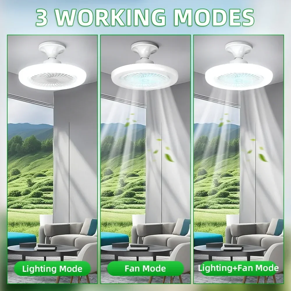 2025 NEW Ceiling Fan E27 Electric Room Ceiling Lamp with Remote Control 110V 220V 3 Colors Available - Remote Adjustable Light