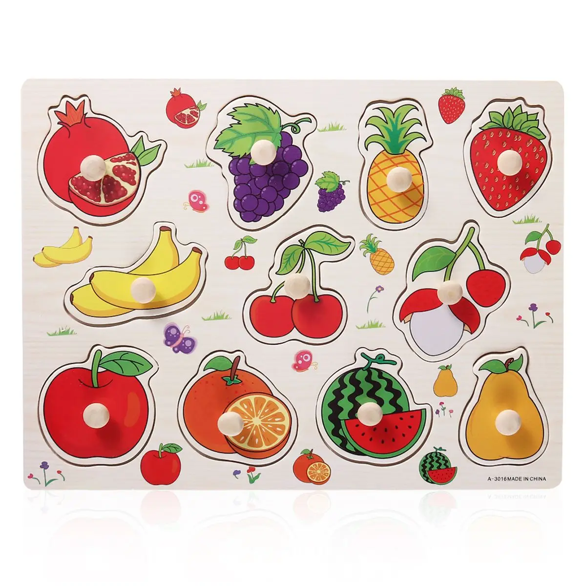 2 個木製ノブパズルペグパズル果物野菜ピース幼児パズル微細運動能力ペグパズル子供頑丈