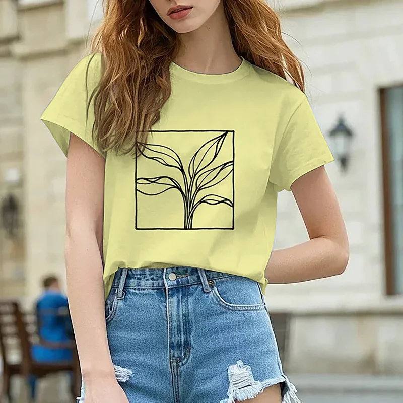 تي شيرت نسائي عصري مطبوع برقبة دائرية وأكمام قصيرة، أنيق ولا توقيت، متعدد الاستخدامات ويذهب مع مختلف