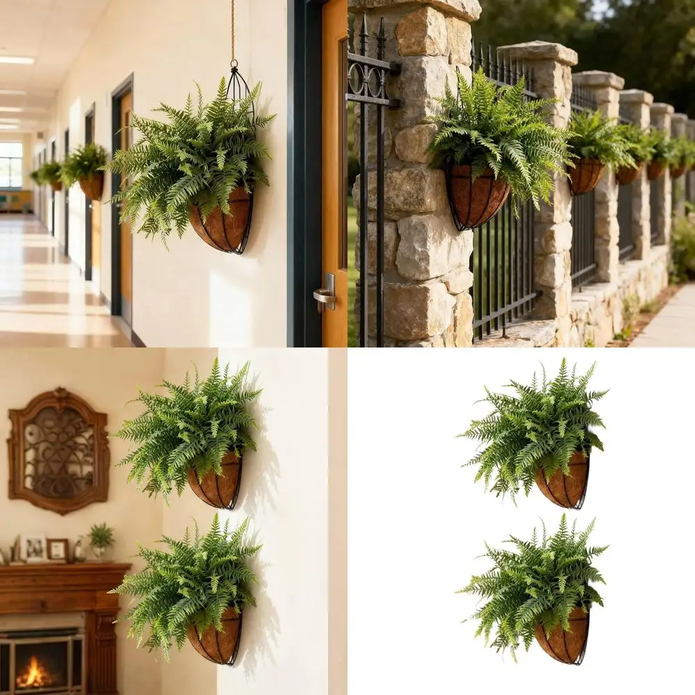 18 Artificial Hanging Boston Fern, Outdoor-Friendly Lifelike Plant for Porches, Patios, Balconies, Gardens (2, Green)