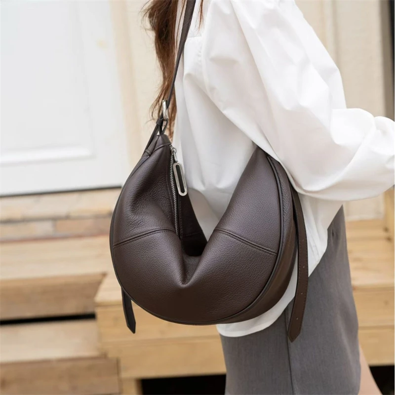 BURMINSA Genuine Leather Hobo Bag Women Slouchy Soft Cowhide Crescent Half Moon Shoulder Bag Daily Work Purse Crossbody Handbags