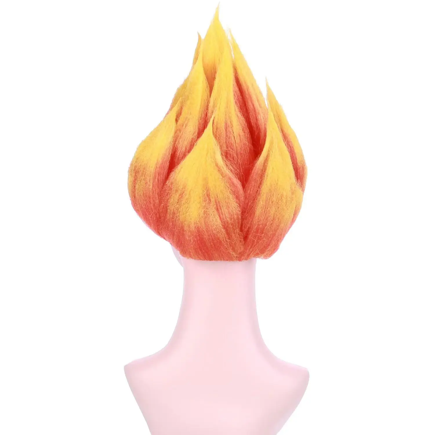 Heat-Resistant Anime Flame Wig Pre-Styled Spiky Dual Orange & Yellow Synthetic Fiber Short 12 Inch Cosplay Halloween Party Wig