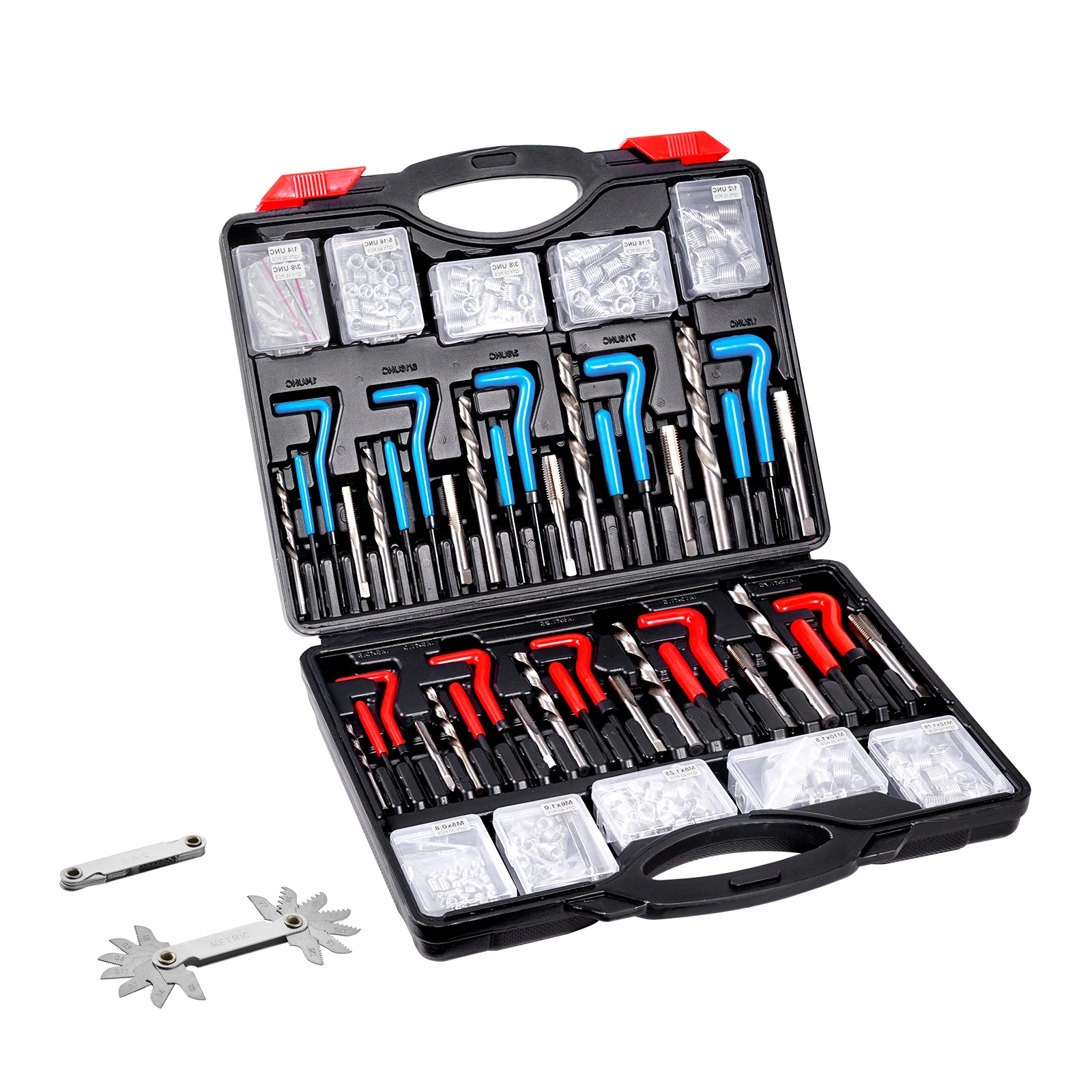 SucceBuy – Kit de réparation de filetage Helicoil, Kit d'outils de rechargement métrique SAE, forets HSS, Inserts de filetage, outils d'installation de rupture