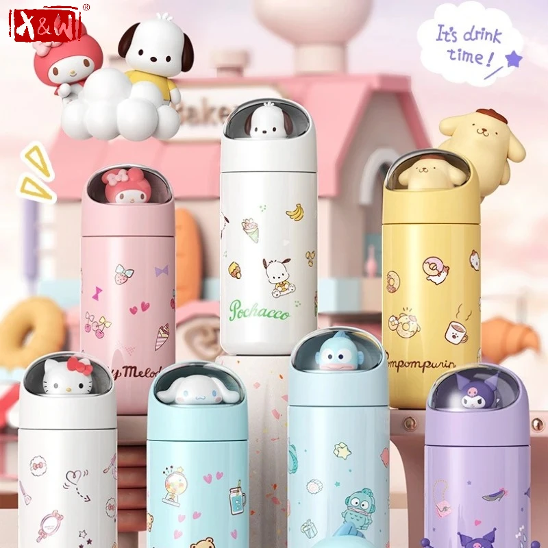 X&W 316 Stainless Steel Insulated Water Bottle 350ml Kawaii Cartoon Vacuum Thermos Flask Leak Proof Travel Cup for School Office