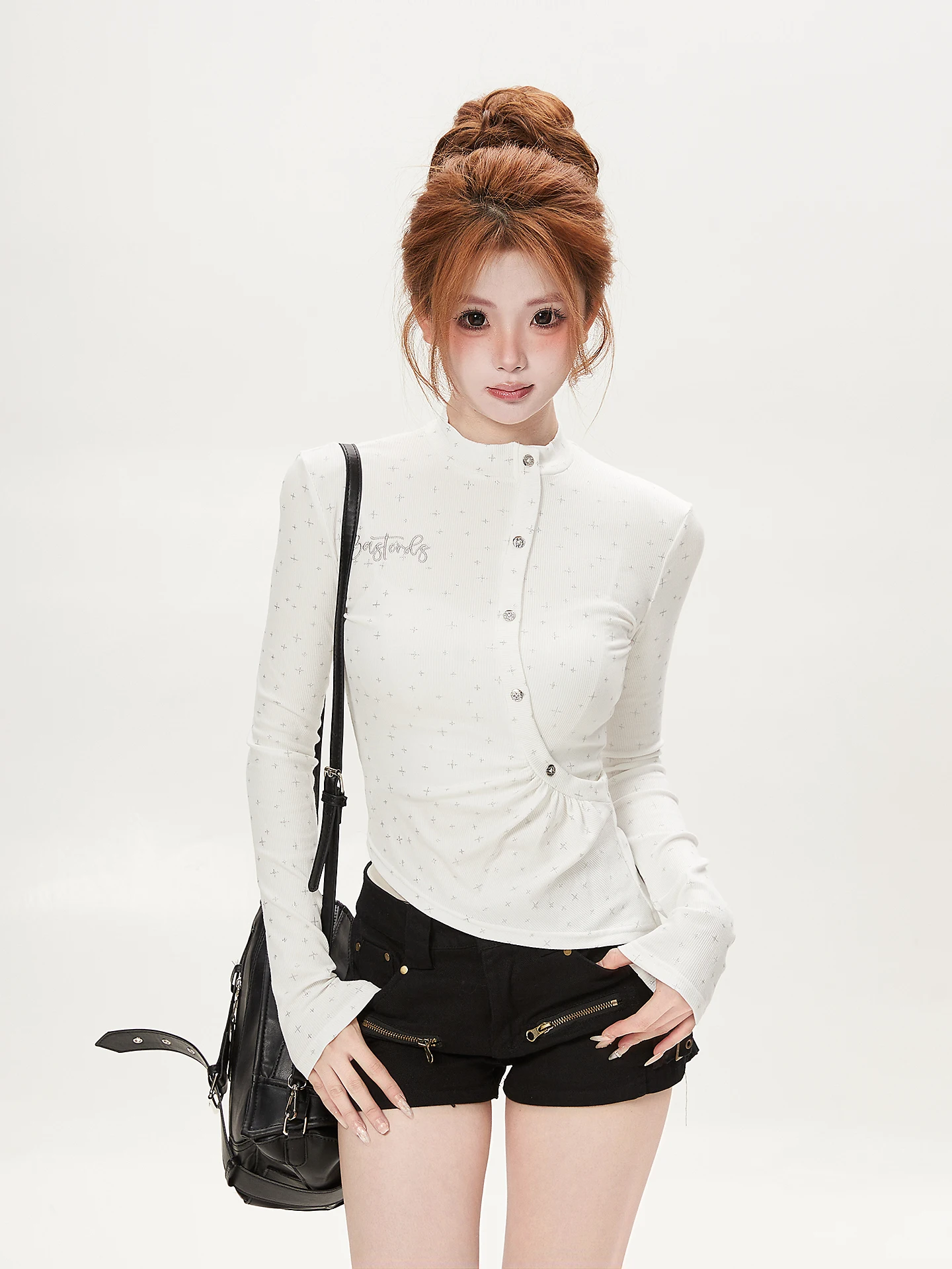 Girls Style Long Sleeve T-Shirt Embroidered Letter Design Slim Fit Collar White Cotton Top for Autumn Travel Outdoor Student