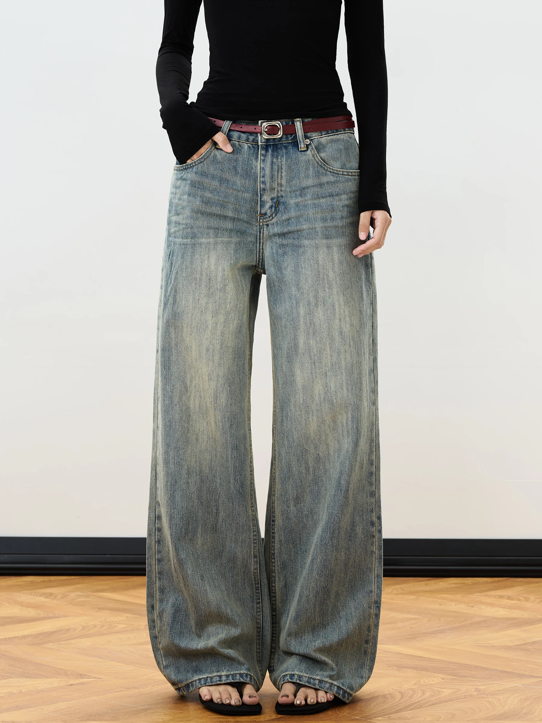 

Желтые джинсы из бамбукового хлопка с завышенной талией в стиле ретро, свободные брюки прямого кроя, винтажные женские повседневные брюки Junecut