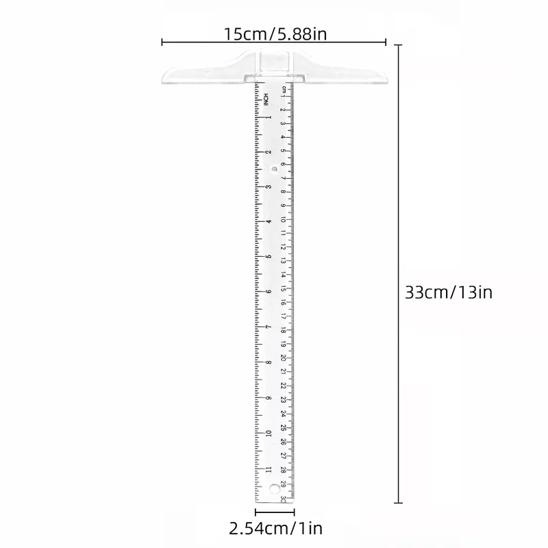 4pc, T-Square Ruler, Transparent And Orange, Clear Dual-Sided Measurement Tool For Drafting And General Layout Work