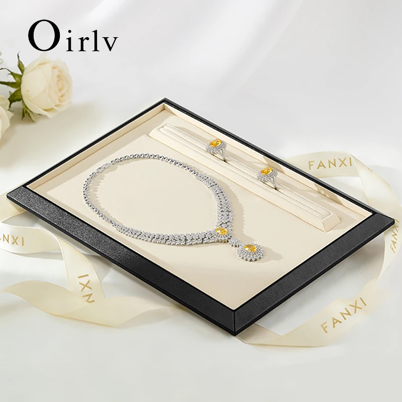 

Oirlv Jewelry Tray PU Leather Jewelry Display Tray Microfiber Ring Necklace Multifunctional Viewing Tray Jewelry Organizer Plate