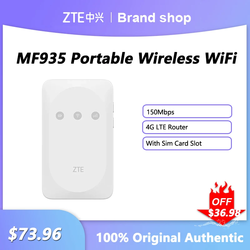 

Unlocked ZTE MF935 Portable Wireless WiFi 150Mbps Modem Outdoor Hotspot Pocket MiFi 4G LTE Router With Sim Card Slot 2000mAh