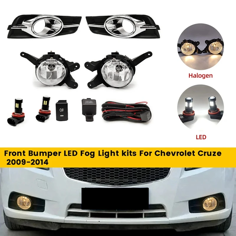 

Car Front Bumper LED Fog Light Kits For Chevrolet Cruze 2009-2014 Chrome Fog Lamp Cover Grill Bezel Relay Switch Harness Parts