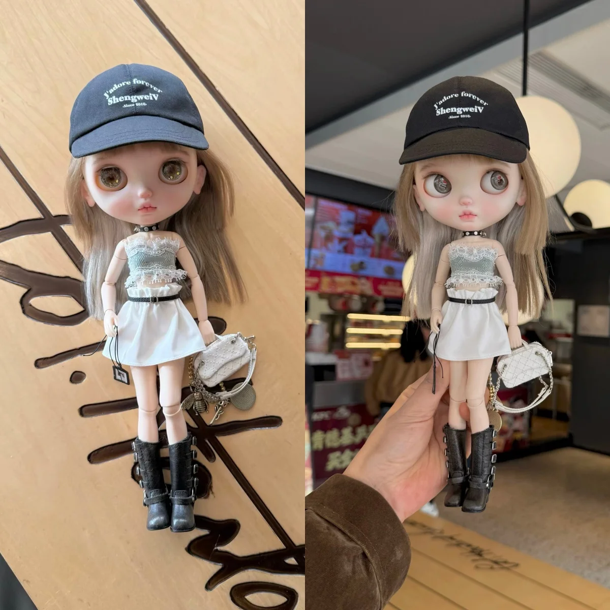 

Модный кружевной жилет + белая короткая юбка + черное ожерелье с заклепками, одежда для куклы Блайт 1/6, аксессуары для кукол с 19 точками артикуляции, для кукол OB24 Azone.