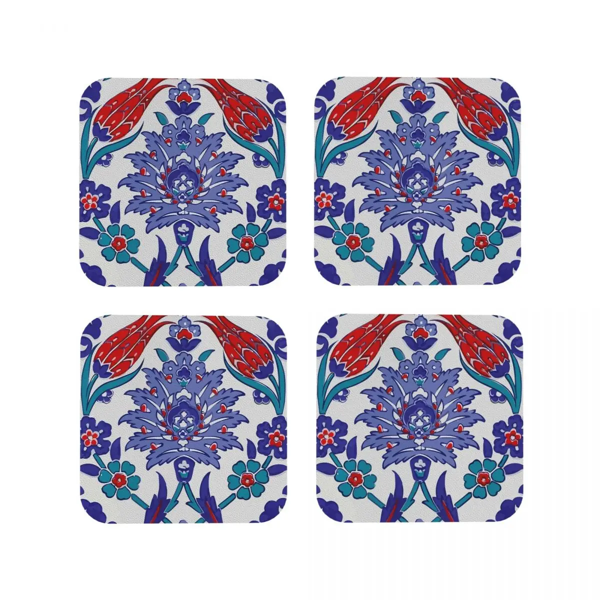 

Oriental Tile Floral Pattern Coasters Kitchen Placemats Waterproof Insulation Cup Coffee Mats Decor Home Tableware Pads Set of 4