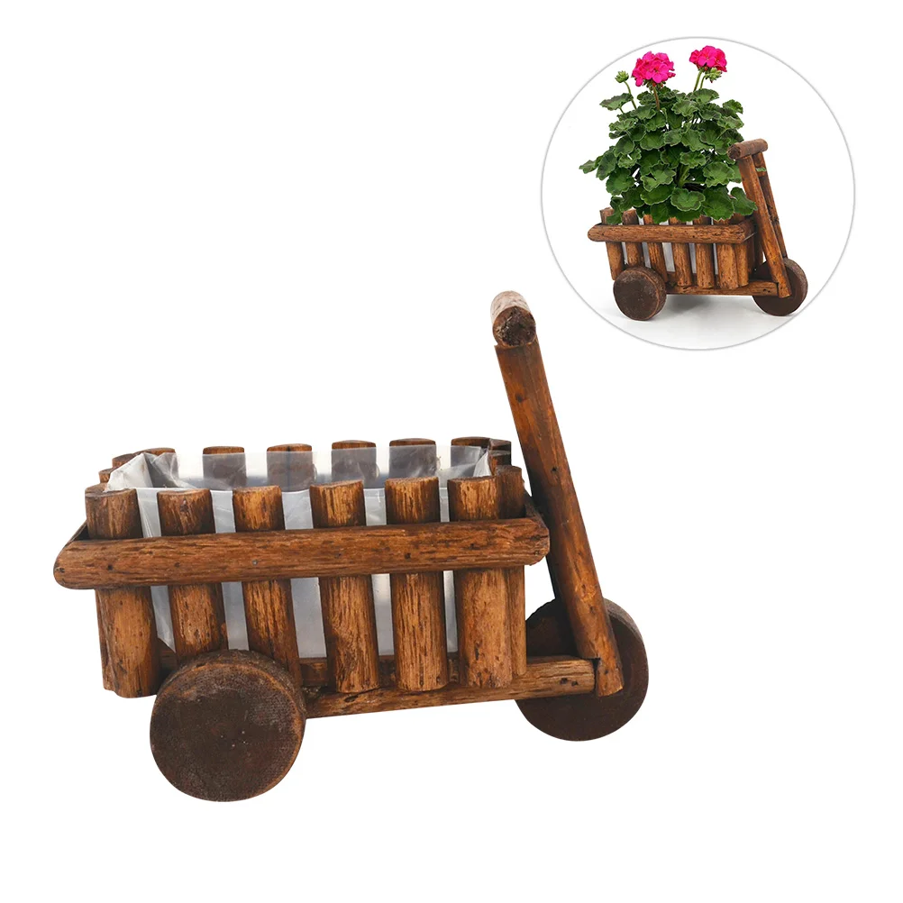 

Plants Ornamental Wheelbarrow Pot Potted Wooden Flower Decorate Solid Cart Miss