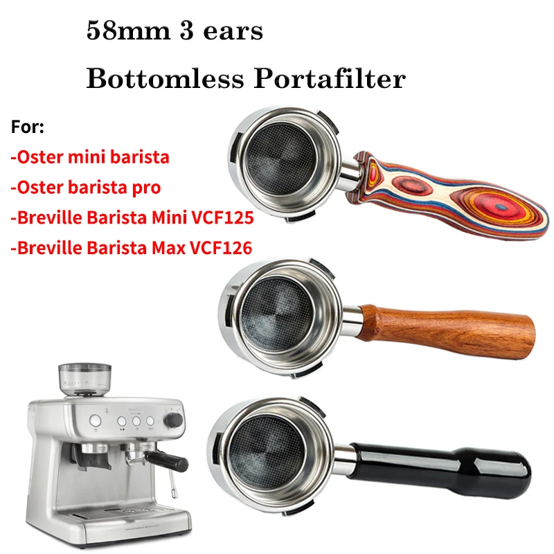 Breville Filter Holder 58mm Bottomless Portafilter 3 Ears for Oster Breville mini barista VCF125/Sunbeam EM5300 Espresso Machine