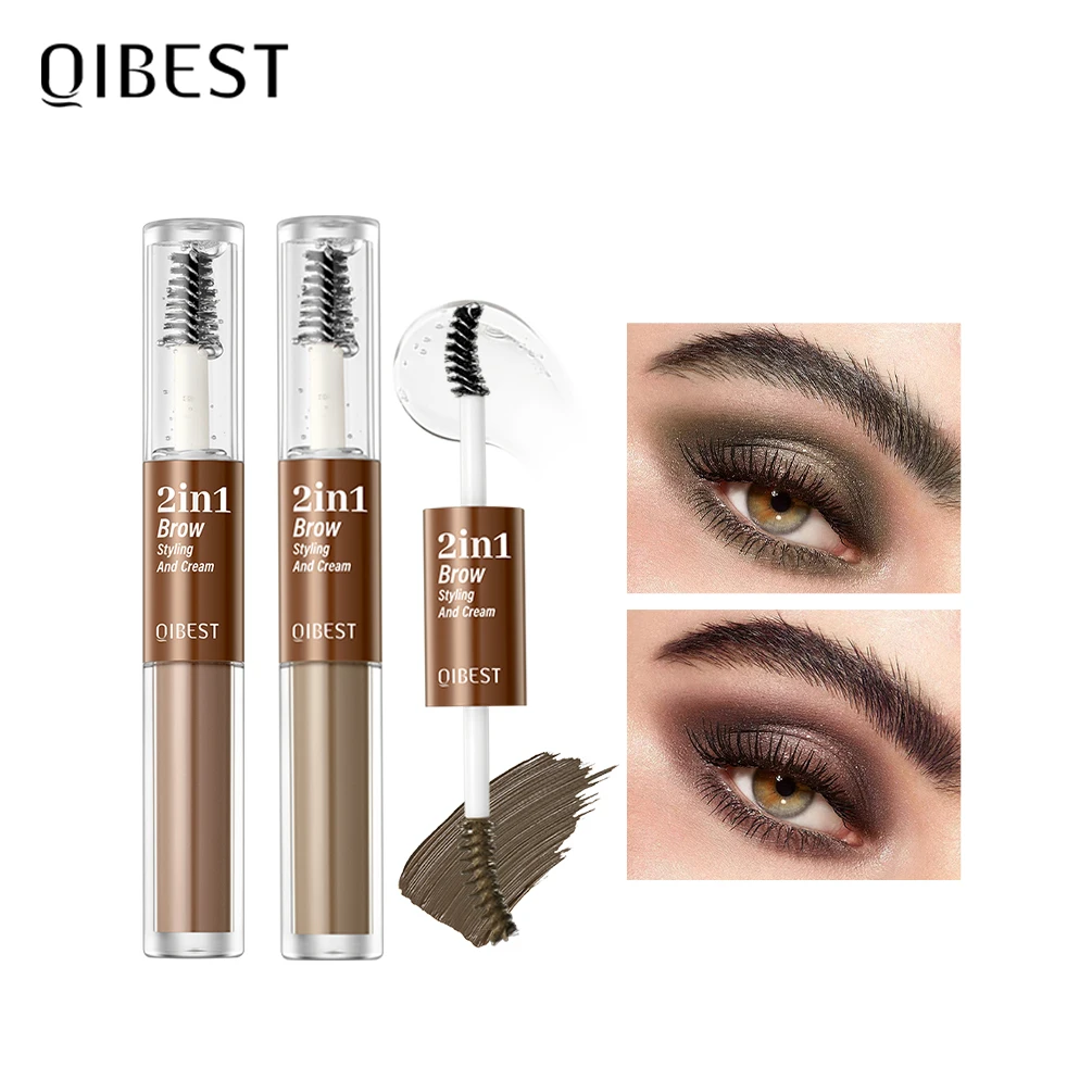 QIBEST New Double-Head Natural Eyebrow Cream Multi-Use Eyebrow Styling Gel Wax High Pigment Eyebrow Enhancers Waterproof Makeup