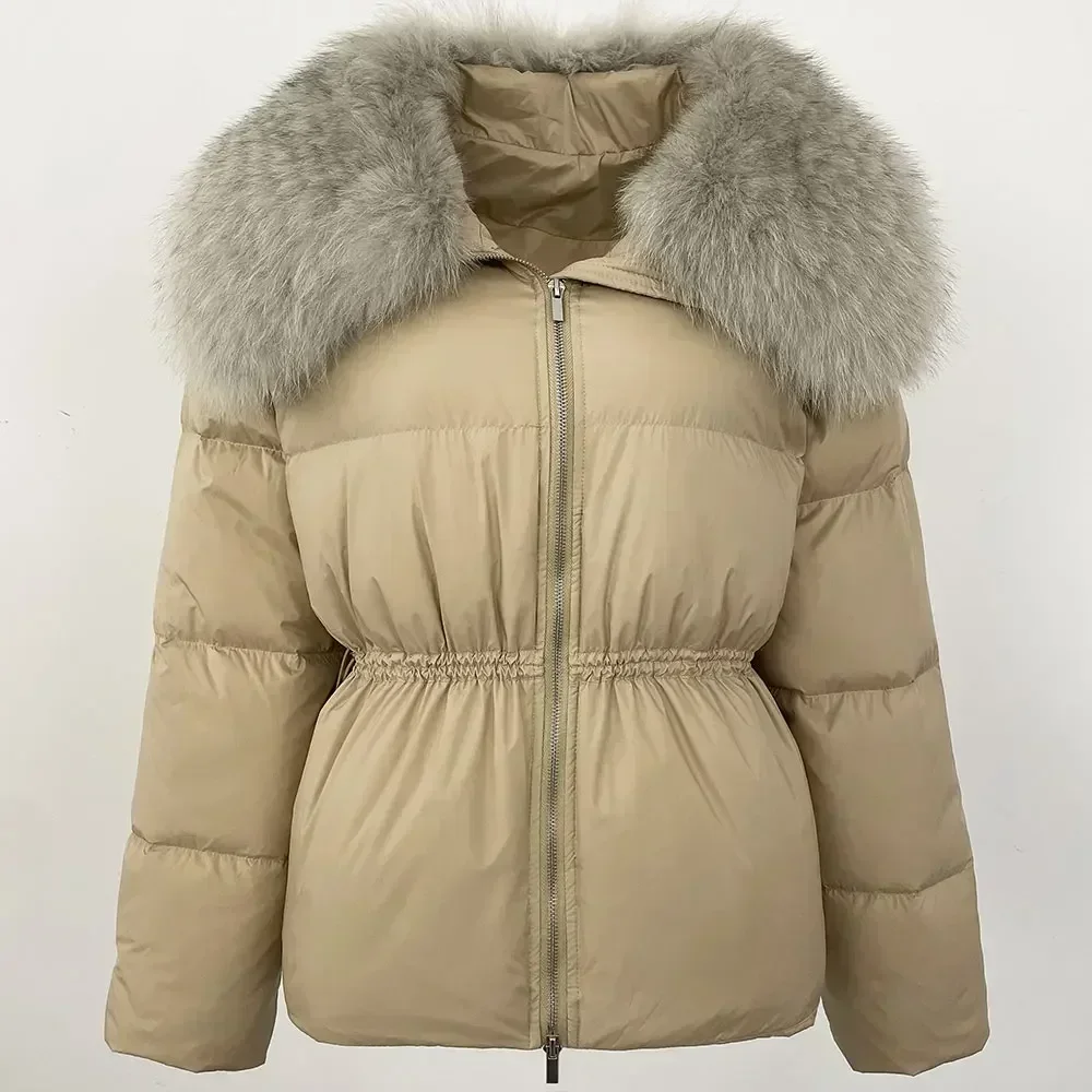 Jaket Bulu Angsa Putih Elegan Wanita Mantel Bulu Asli Jaket Bulu Angsa Putih Jaket Puffer Mantel Bulu Rubah Musim Dingin Baru Wanita