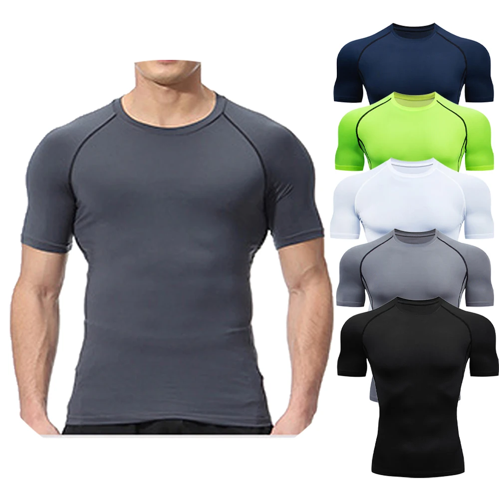 Sports Running shirt Men T-shirt Fitness Short T-shirt Quick Dry work out Gym Tights Muscle shirt Compression Clothing