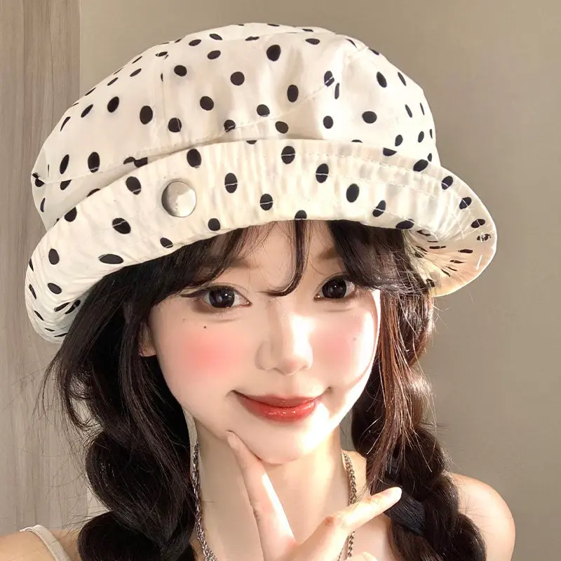 Koreanische Polka-Dot-Jacquard Newsboy Caps mit breiter Krempe für Damen – Vielseitige achteckige Malerhüte für Frühling und Sommer – Detail 1