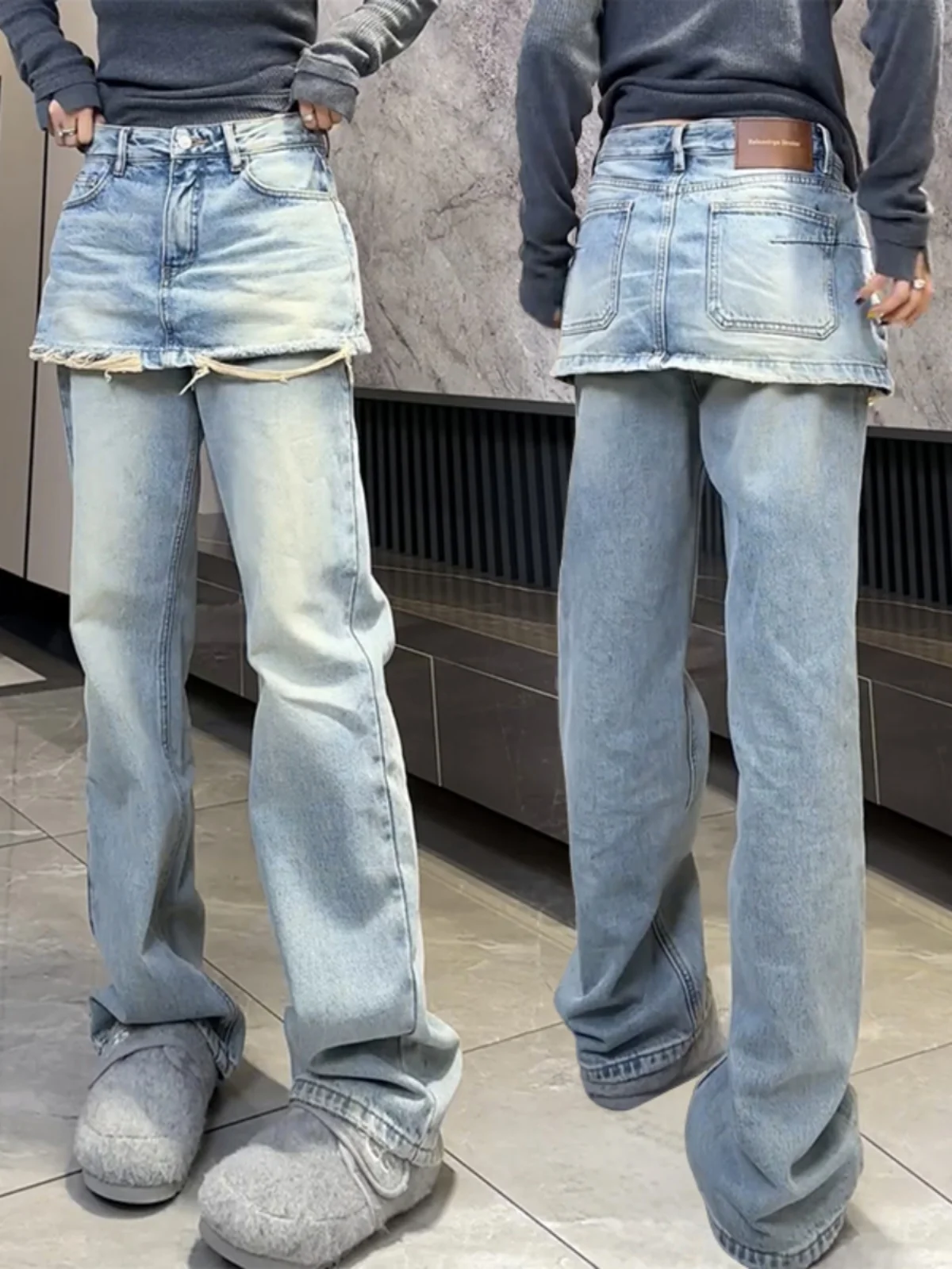 

plus Size High Waist Straight Leg Wide Leg Jeans Women's Spring Autumn Slimming Skirt Pants Knife Bootcut Denim Jeans