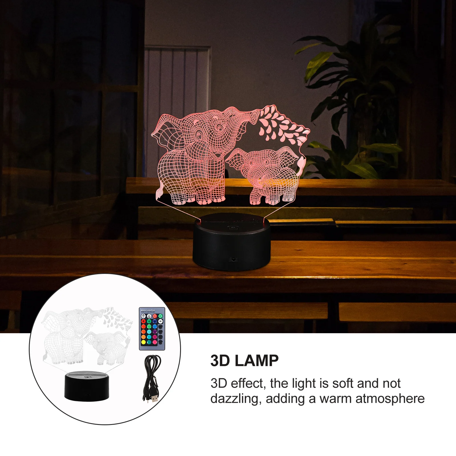 

1pc Elephant 3D Night Light Led Desktop Lamp Usb Dual Power Detachable Party Decorative Light For Bedroom Atmosphere