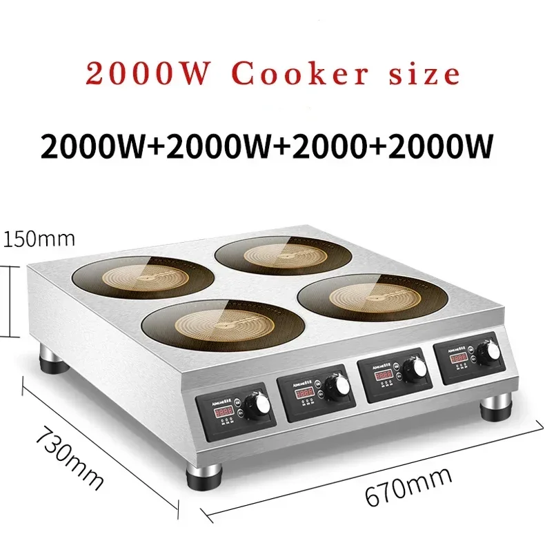 Cocina de Inducción de 4 quemadores, cocina radiante comercial, resistente al agua, máquina de cocina de acero inoxidable, estufa eléctrica personalizada, vitrocerámica