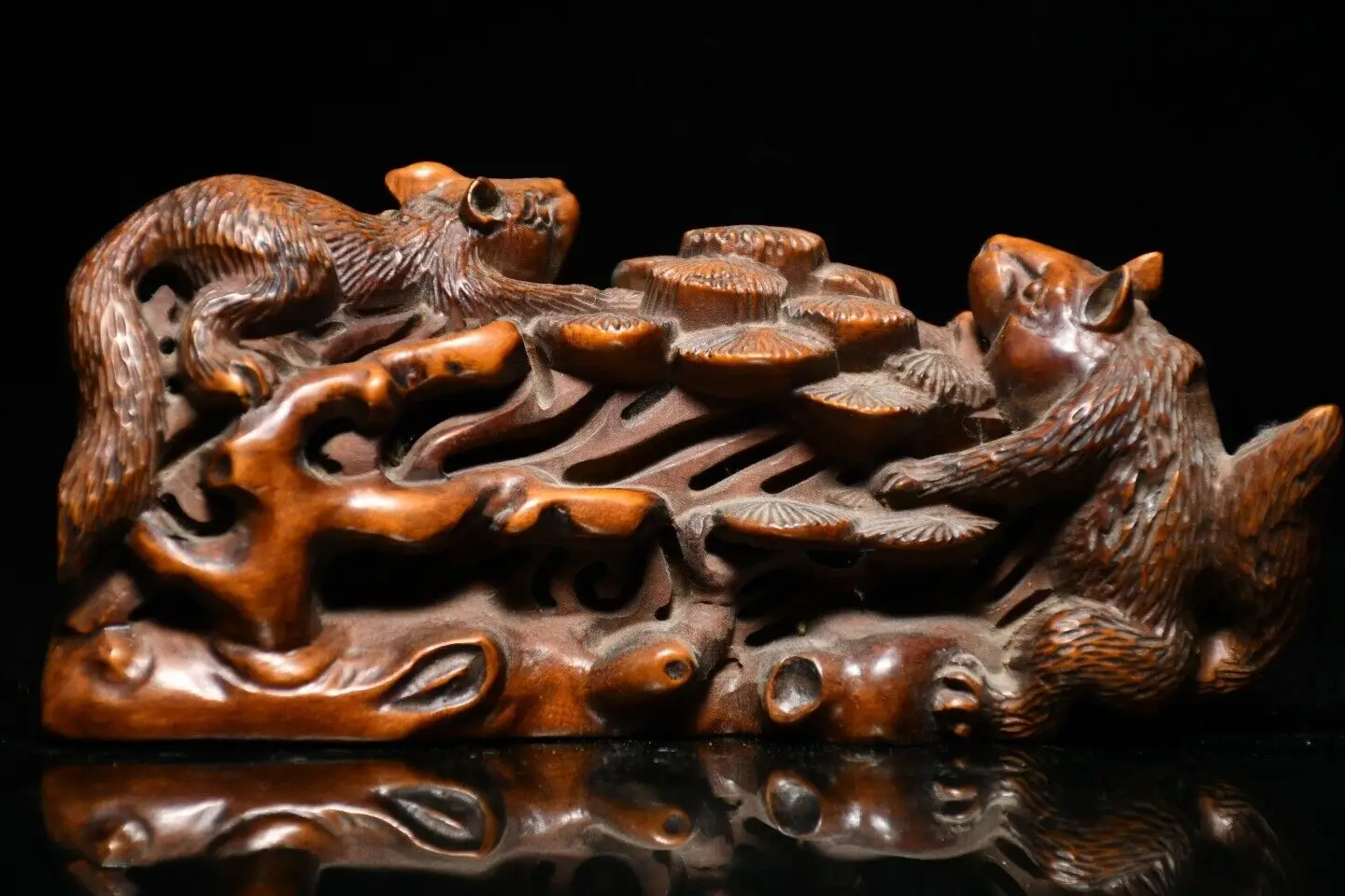 Chinese Boxwood Wood Carving Squirrel Wooden Statue Sculpture Home Decor Artwork