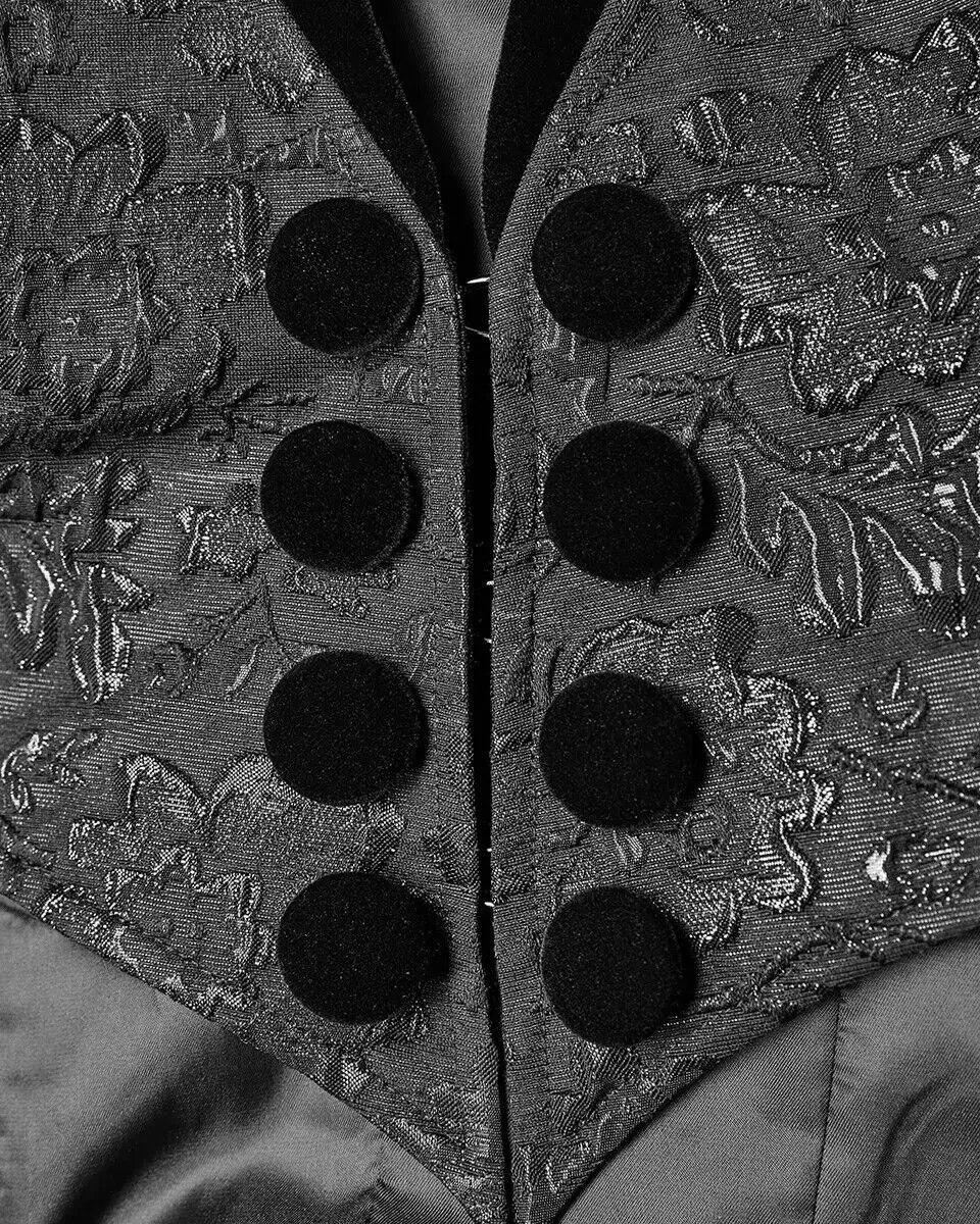 معطف قطني غامق للرجال ، جاكيت أسود مزركش ، ستيم بانك ، ريجنسي أرستقراطي