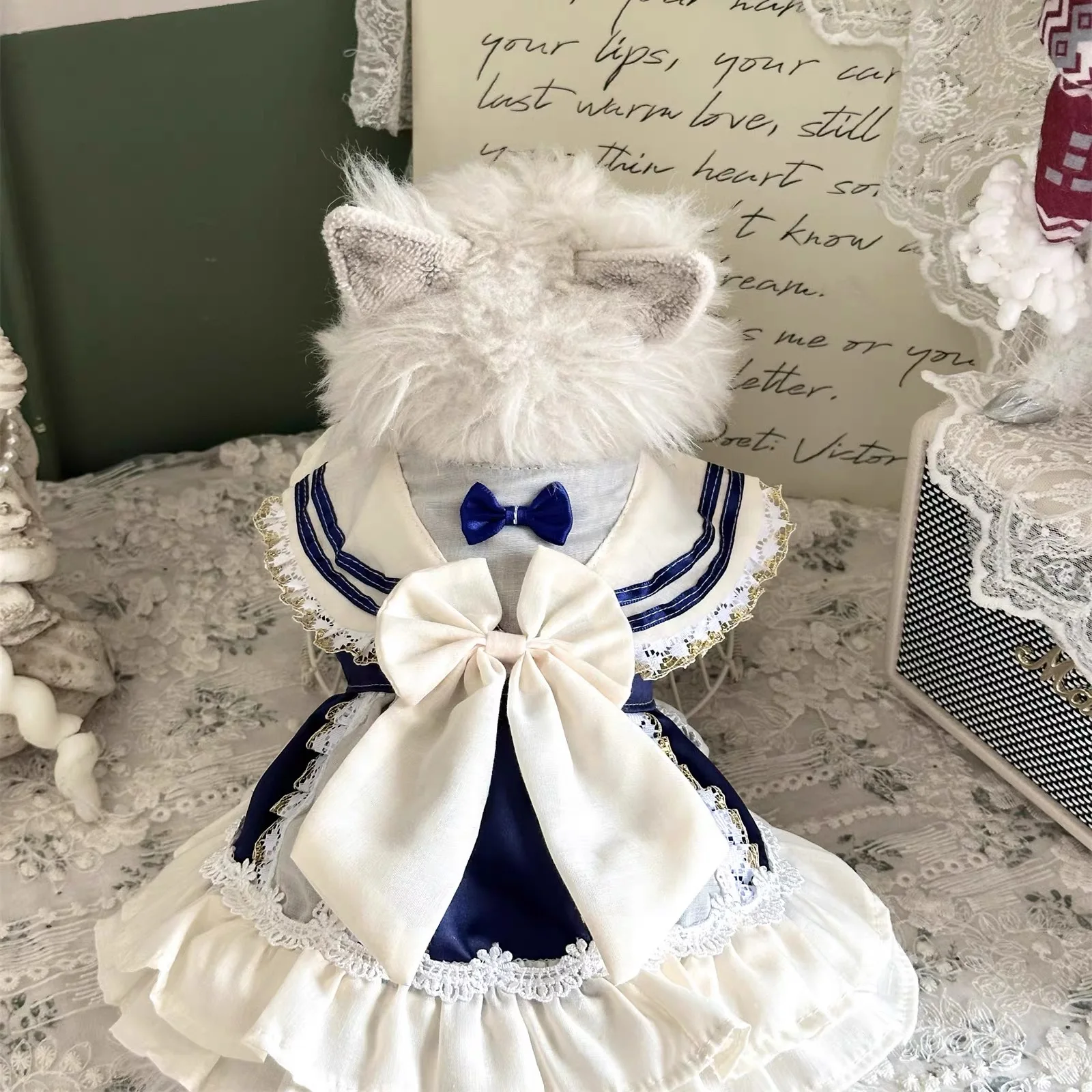 

New Hamdmade Pet Dog Clothes Lolita Cute Temperament College Elegant Style Dress Pet Kitten Small Dog Dress Puppy Skirts
