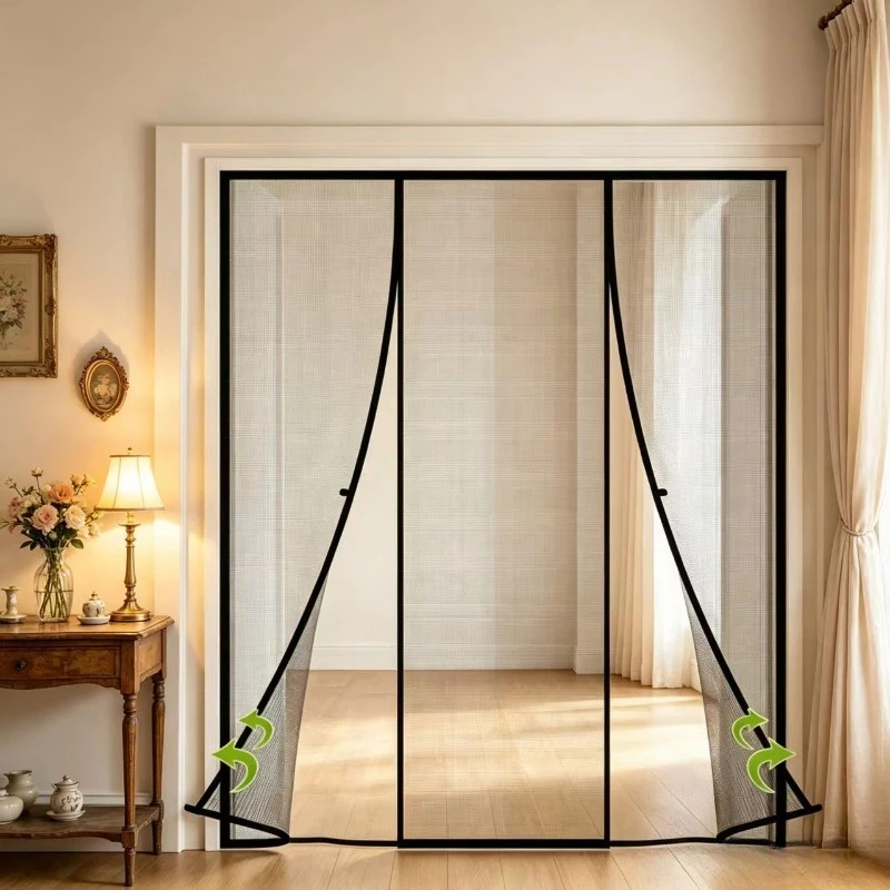 Magnetic Auto‑Close Mesh Screen Door Hands Free Anti Fly Mosquito Bug Net Curtain For Home Patio Bedroom Entry Door Frame