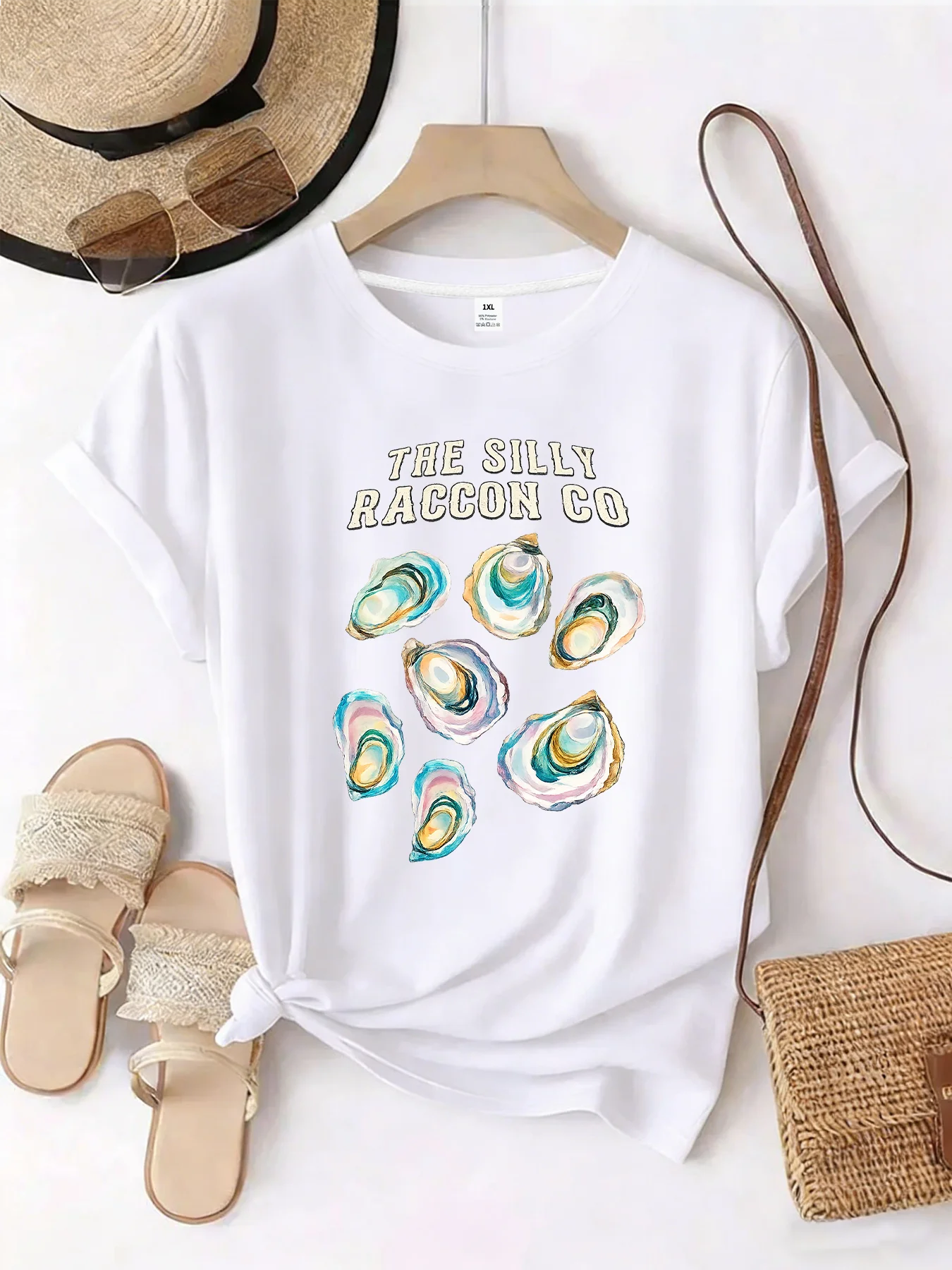 【WZM101419】Shell print plus size women's round neck summer casual short sleeved street fashion versatile plus size T-shirt