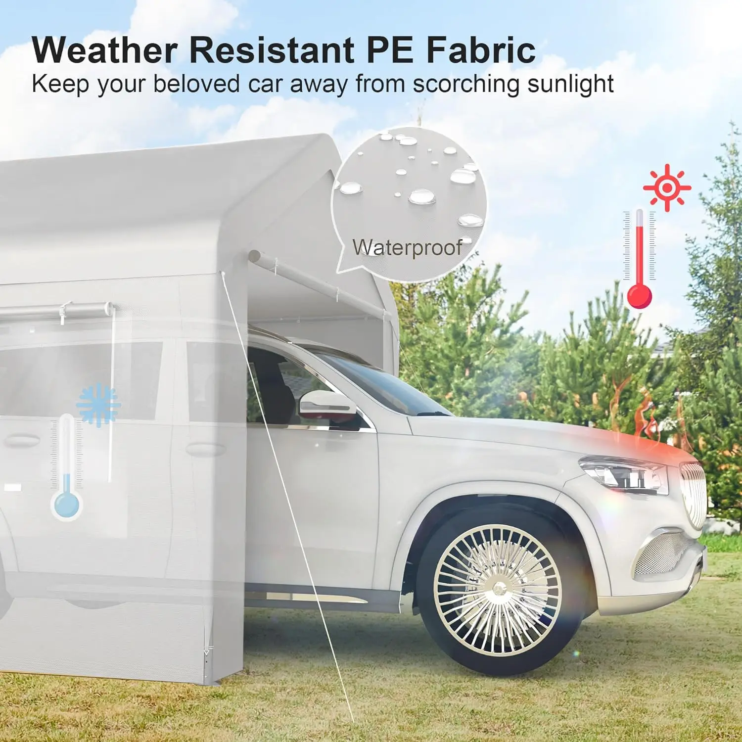 10x20 Carport with Roll-up Windows, Portable Garage Canopy for Truck Boat, Customized