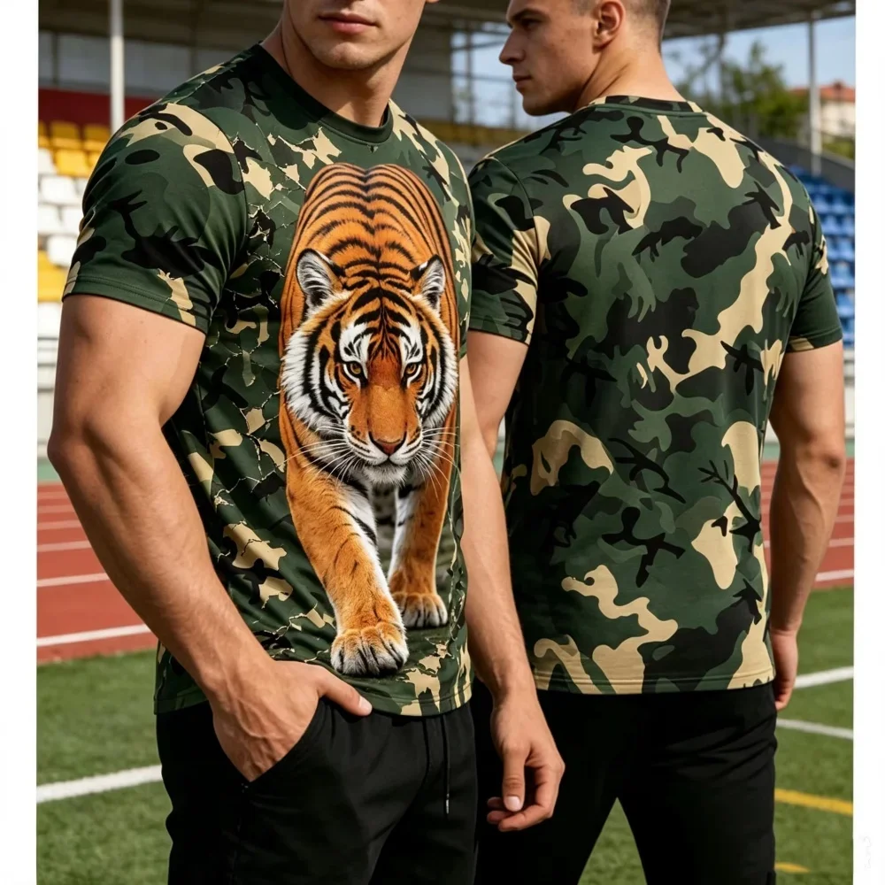Fashion Tiger Pattern 3D Printed T Shirt For Men Summer Casual Round Neck Short Sleeve Tops Hip Hop Trend Streetwear Summer Tees