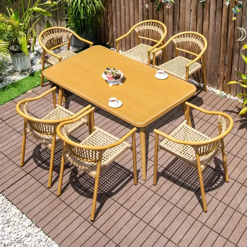 Outdoor Dining Table Set Weather Resistant Patio Furniture Garden Backyard Leisure Coffee Table And Chairs For Exterior