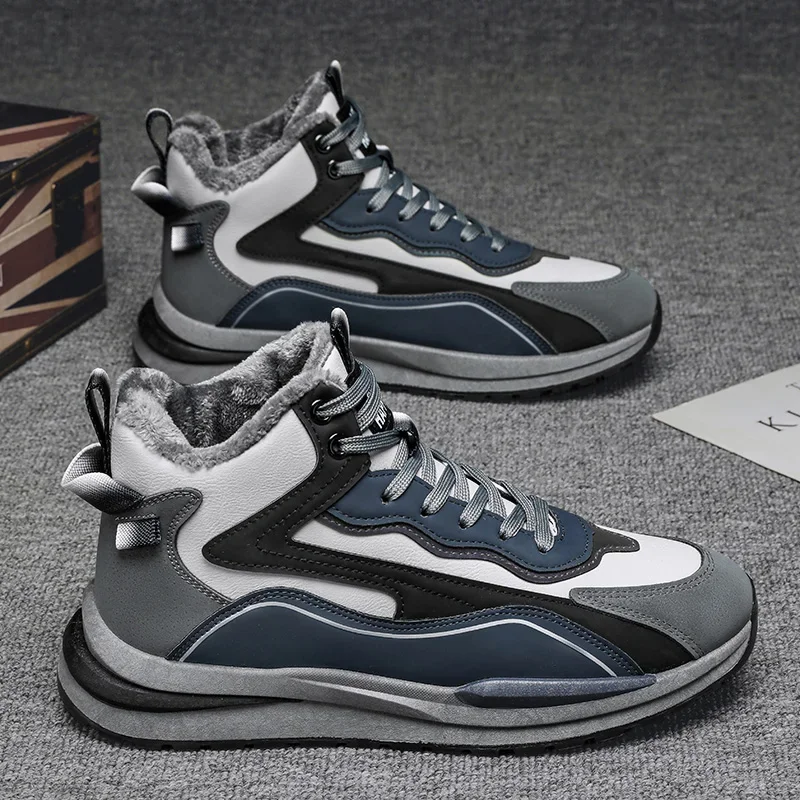 Fipatbu Men's Cotton Shoes Plush Sneakers Winter Trendy Casual Warm  Lace-up Anti-Slip Cold Proof Sports Non Slip Shoes