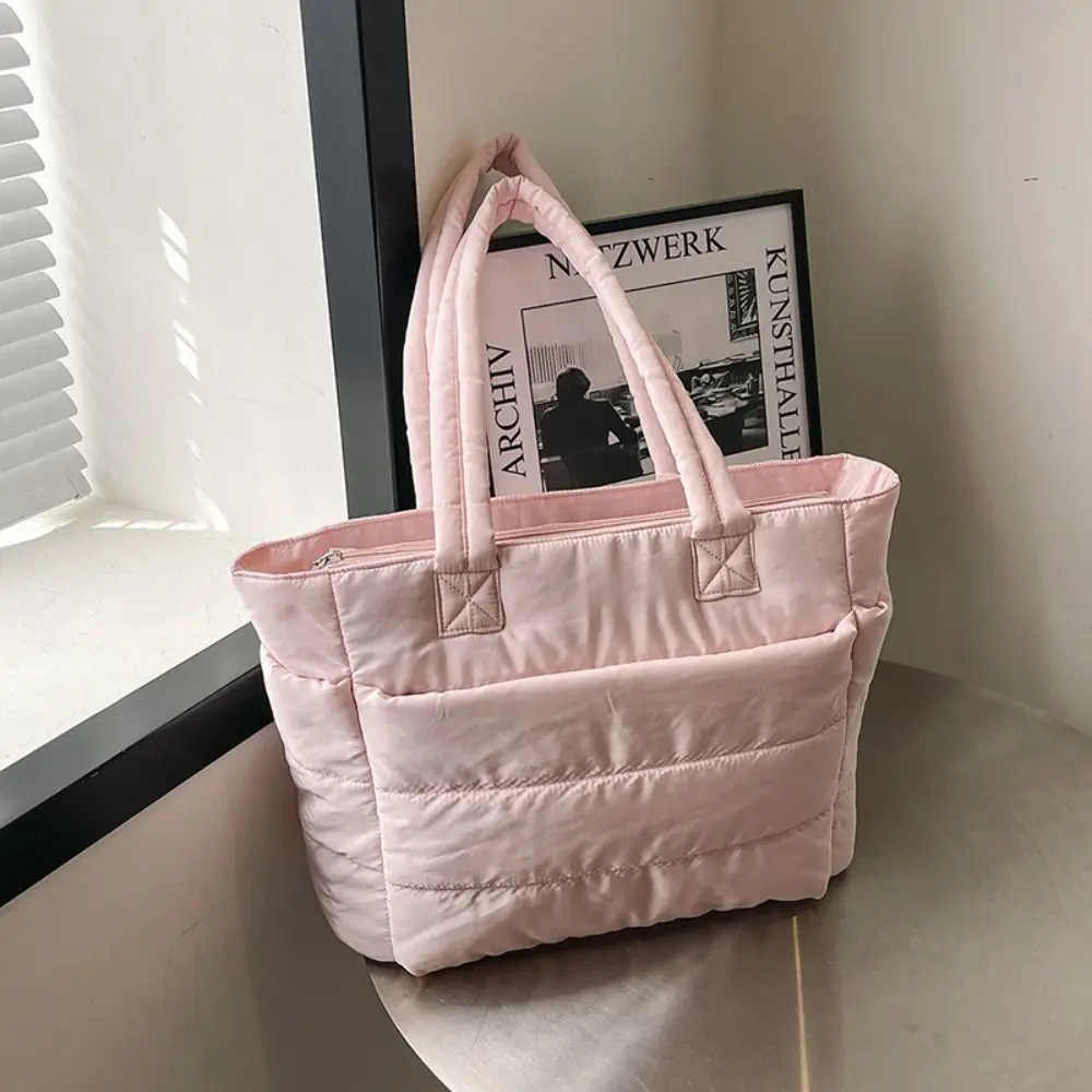 

Корейский стиль, пуховая хлопковая сумка на плечо, однотонная легкая пухлая сумка, большая вместительная космическая хлопковая нейлоновая сумка для офисного работника