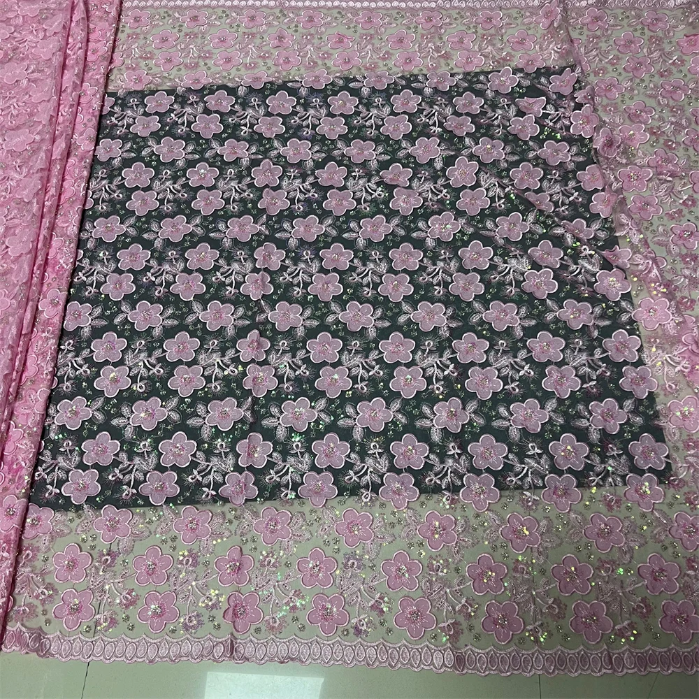 دانتيل تول نيجيري 2025 5 ياردات، تطريز ترتر جبر فرنسي مطرز لفستان الزفاف وثوب الحفلات، قماش الزفاف الأفريقي #2