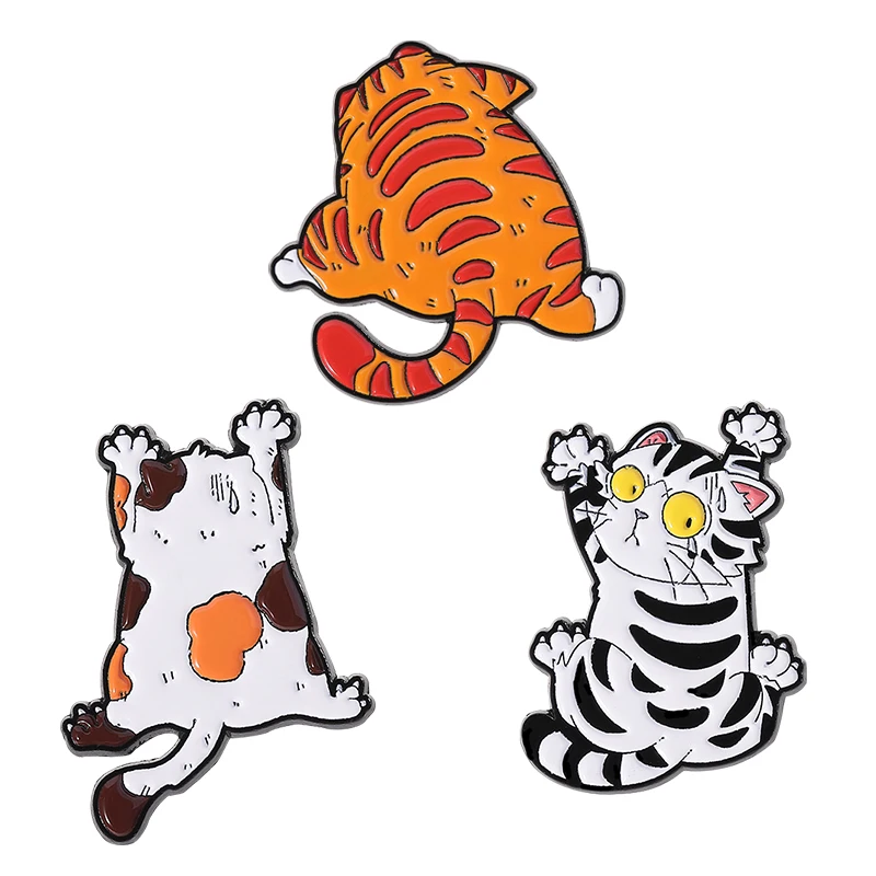 

Cartoon Tiger Cat Tabby Eyes Enamel Pins Cute Striped Tiger Back Cat Brooch Backpack Lapel Badges Jewelry Gift for Kids Friends