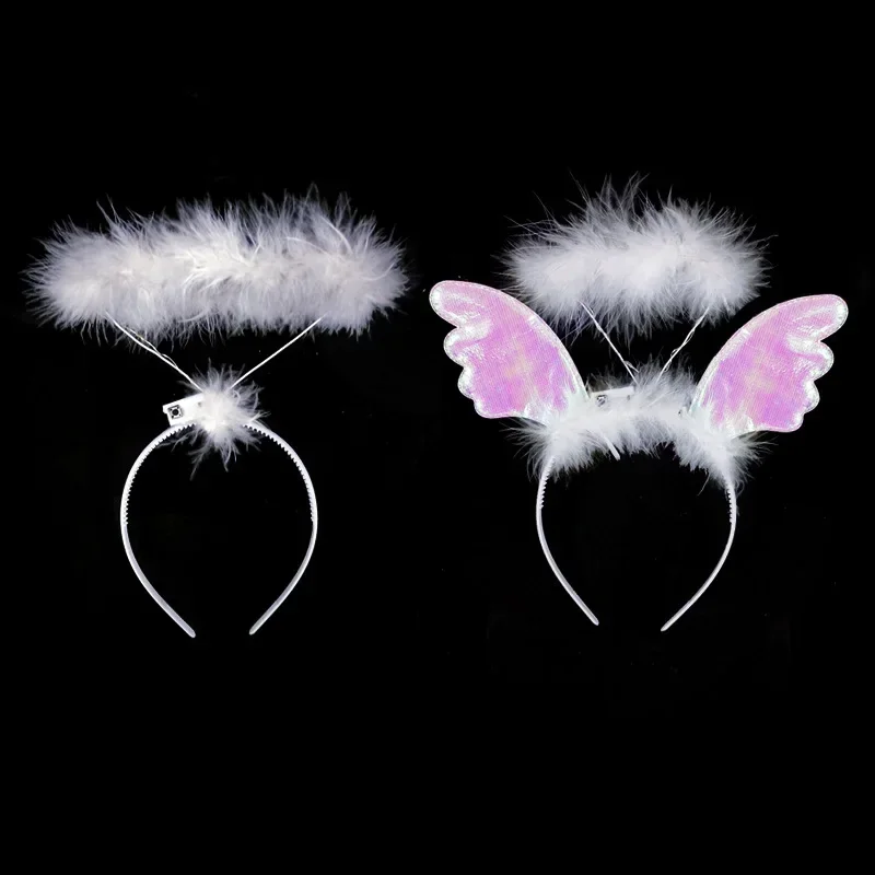 Event Adult Children Girl Glow Angel Feather Headband Light Up Fairy Halo Glow Party Hairband Birthday Glow Party Supplies - Image 4